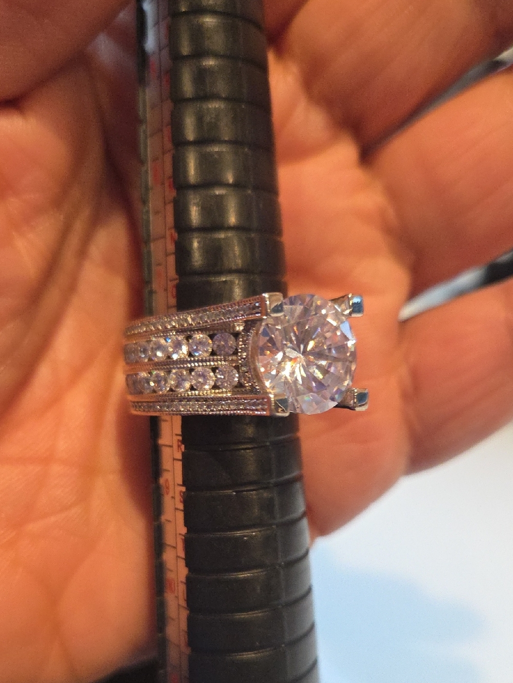 Diamond-Style Large Solitaire Statement Ring - Silver Tone